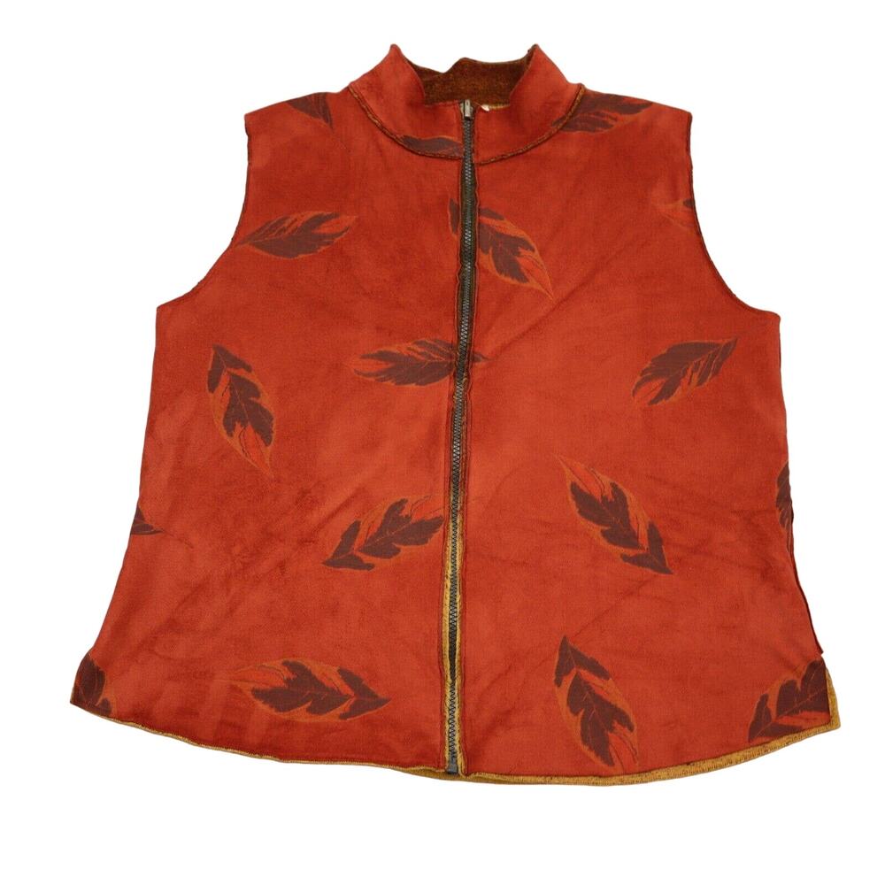 Robert Kitchen Vest Womens L Orange Reversible Sleeveless Full Zip Outwear